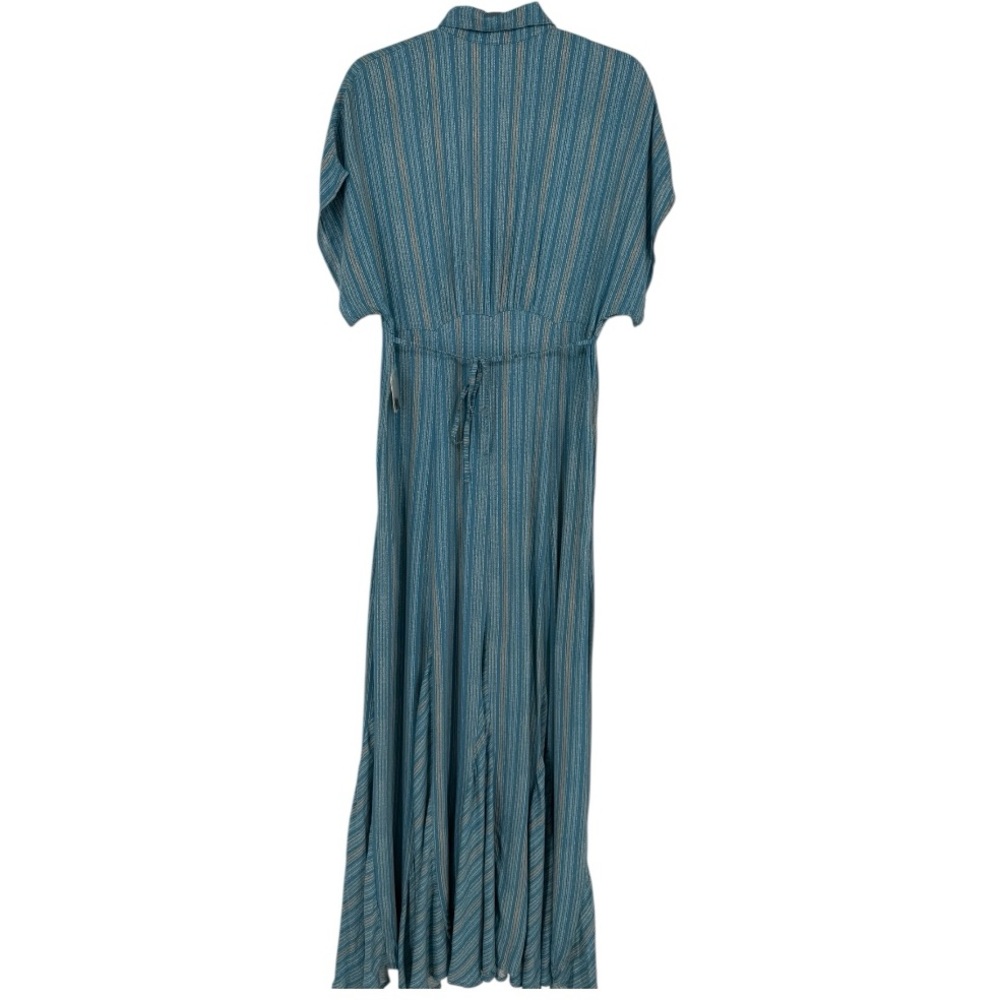 Free People Teal-Blue Striped Button-Down Maxi Dress - Picture 4 of 13